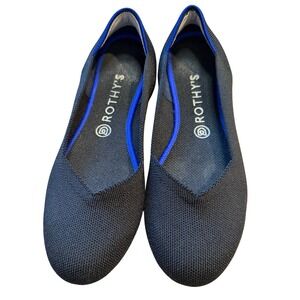 Rothys The Point Black Knit Pointed Toe Flats Blue Halo Womens Size 9.5